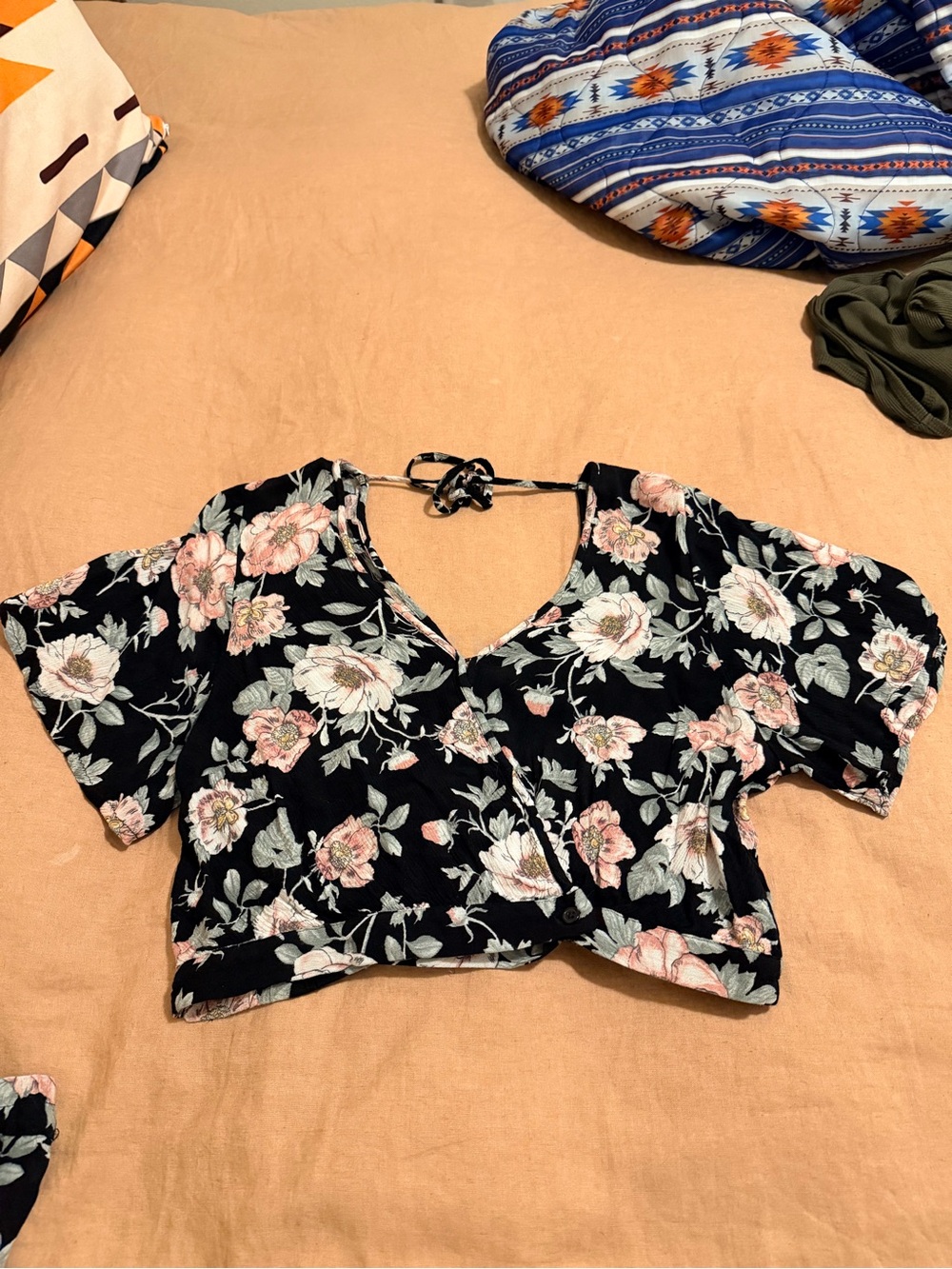 Xhilaration Crop Top and wrap skirt set with Pink Floral Print on black base